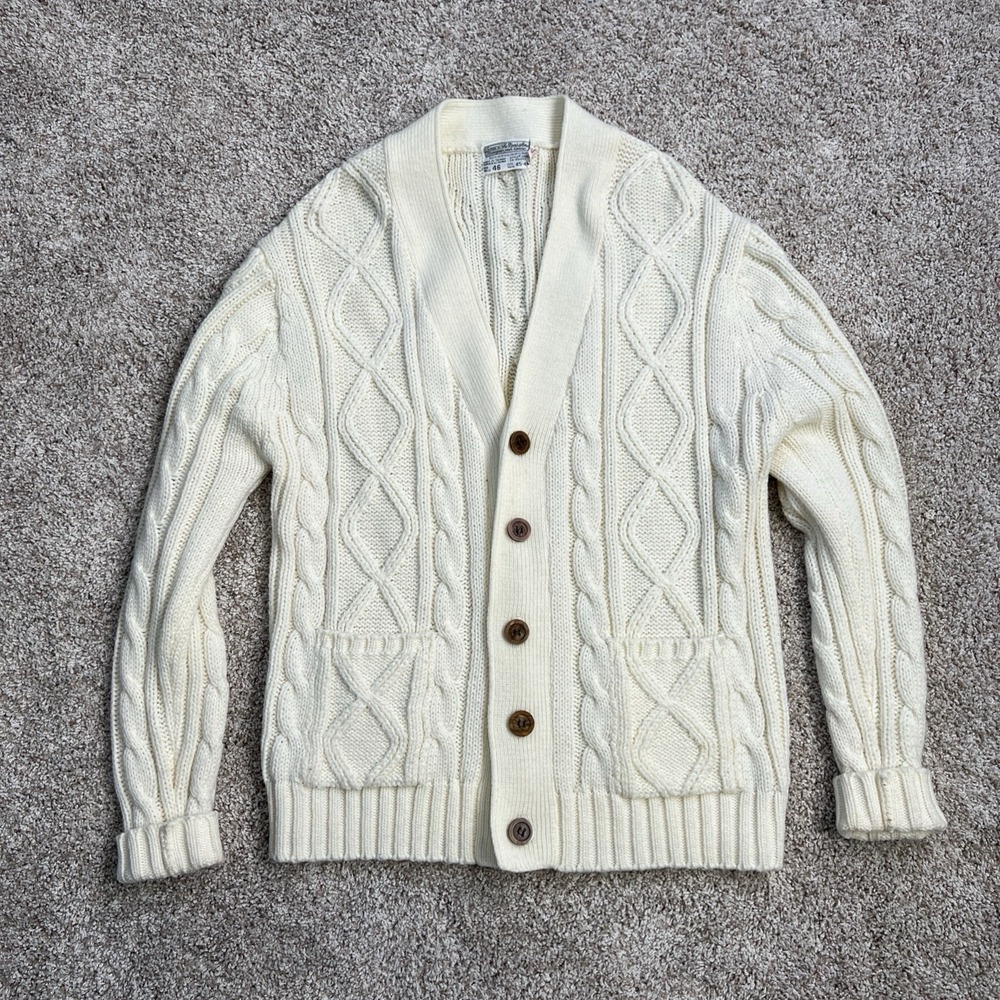 VTG Sears Men Store XL Fisherman Sweater Cable Knit Chunky 70s Unisex Women